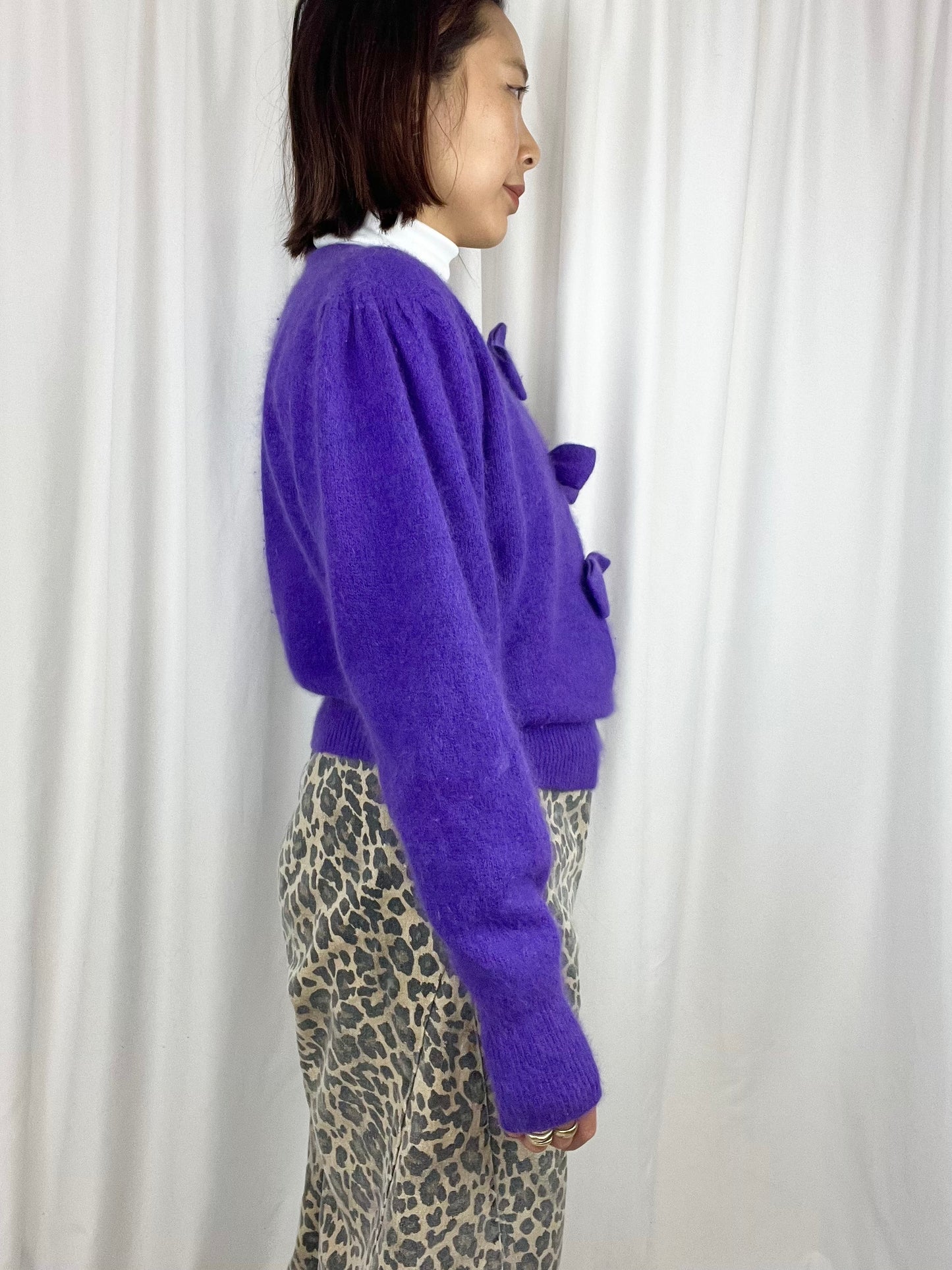 PURPLE ANGORA BOW SWEATER