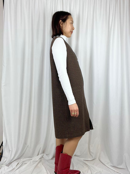 HOUNDSTOOTH PLAID WOOL DRESS