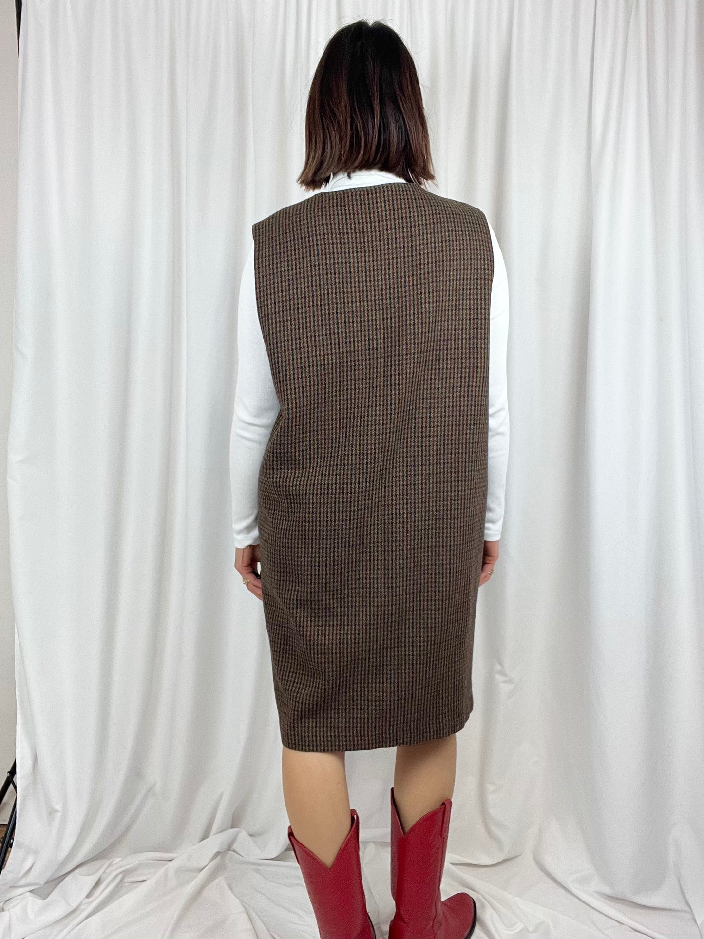 HOUNDSTOOTH PLAID WOOL DRESS