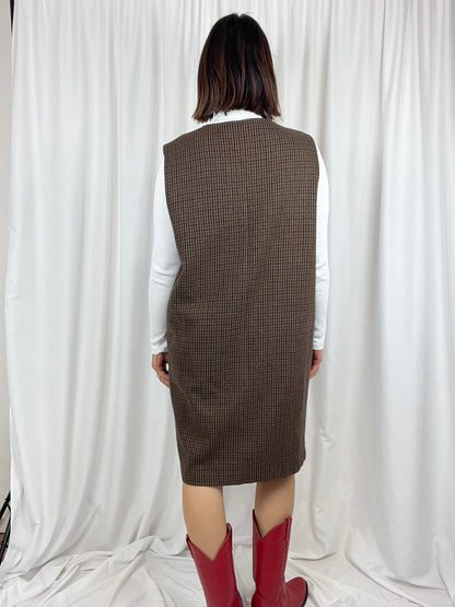 HOUNDSTOOTH PLAID WOOL DRESS