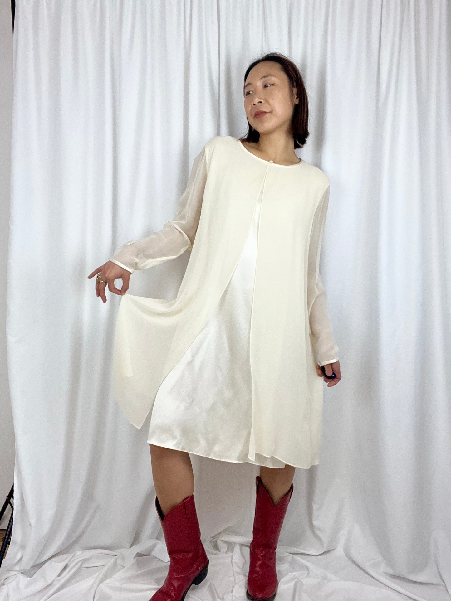 CREAM SILK FLOWY DRESS