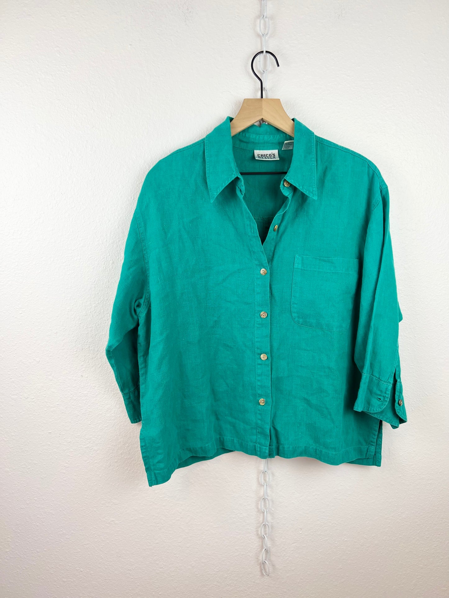 CHICO'S TEAL LINEN TOP