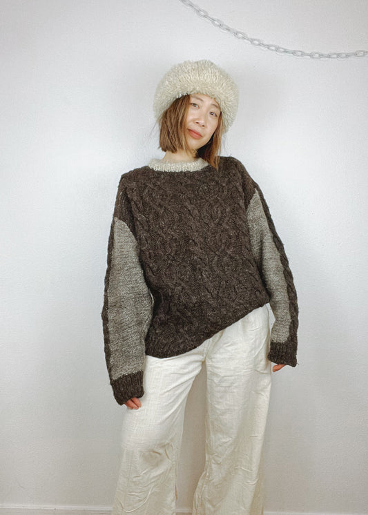 THICK BROWN COLOR BLOCK SWEATER