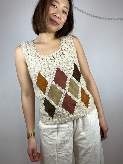 VINTAGE LEATHER PATCHWORK TOP