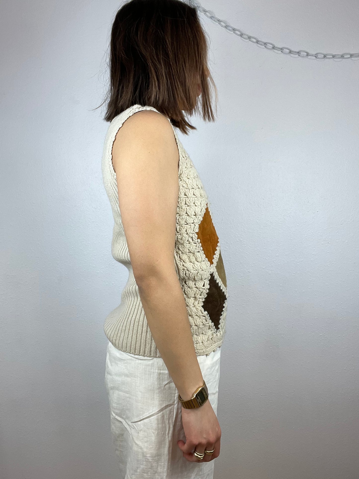 VINTAGE LEATHER PATCHWORK TOP