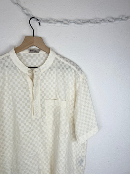 CHECKERED WHITE HENLEY TOP