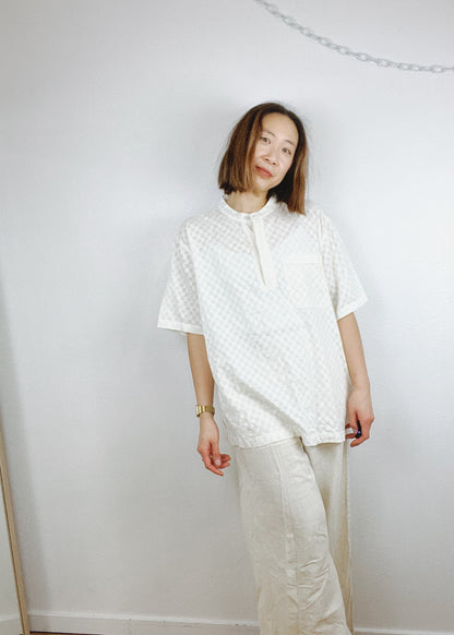 CHECKERED WHITE HENLEY TOP