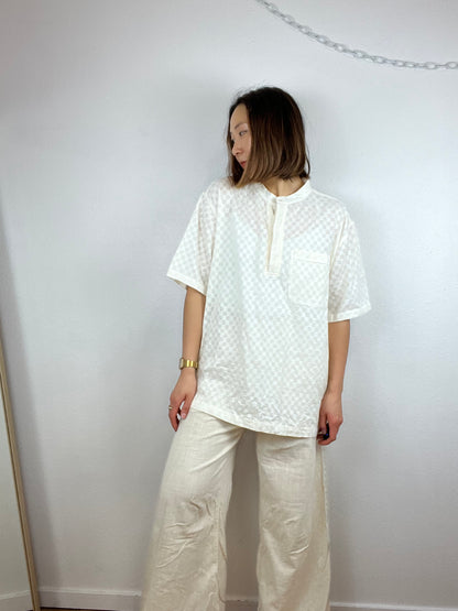 CHECKERED WHITE HENLEY TOP