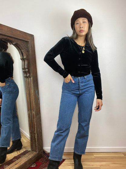 VELVET CROP BUTTON UP