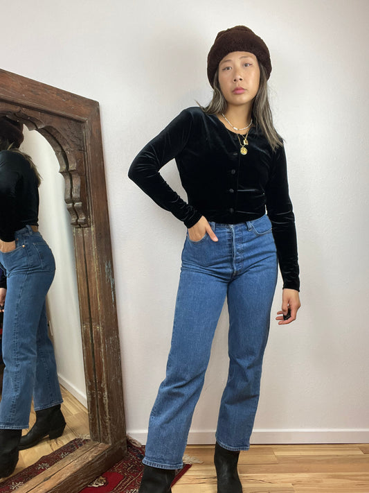 VELVET CROP BUTTON UP
