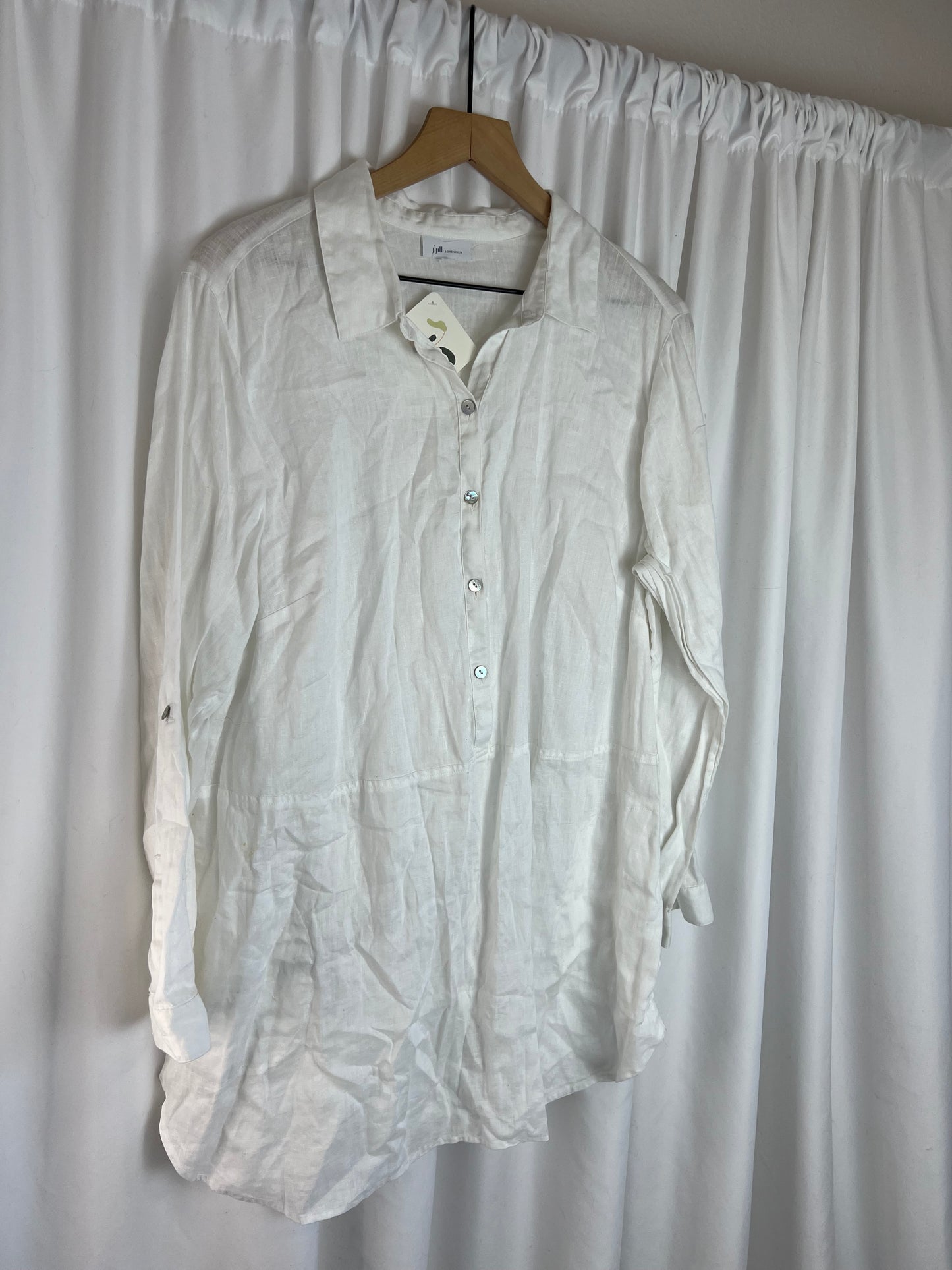 WHITE LONG LINEN BLOUSE