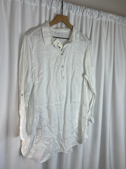 WHITE LONG LINEN BLOUSE