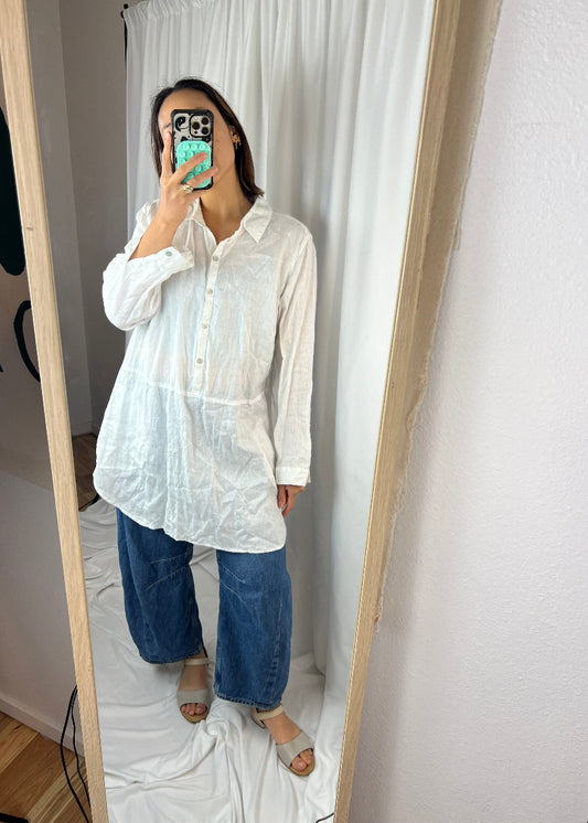 WHITE LONG LINEN BLOUSE