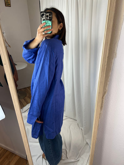 RICH BLUE LINEN BUTTON DOWN TOP