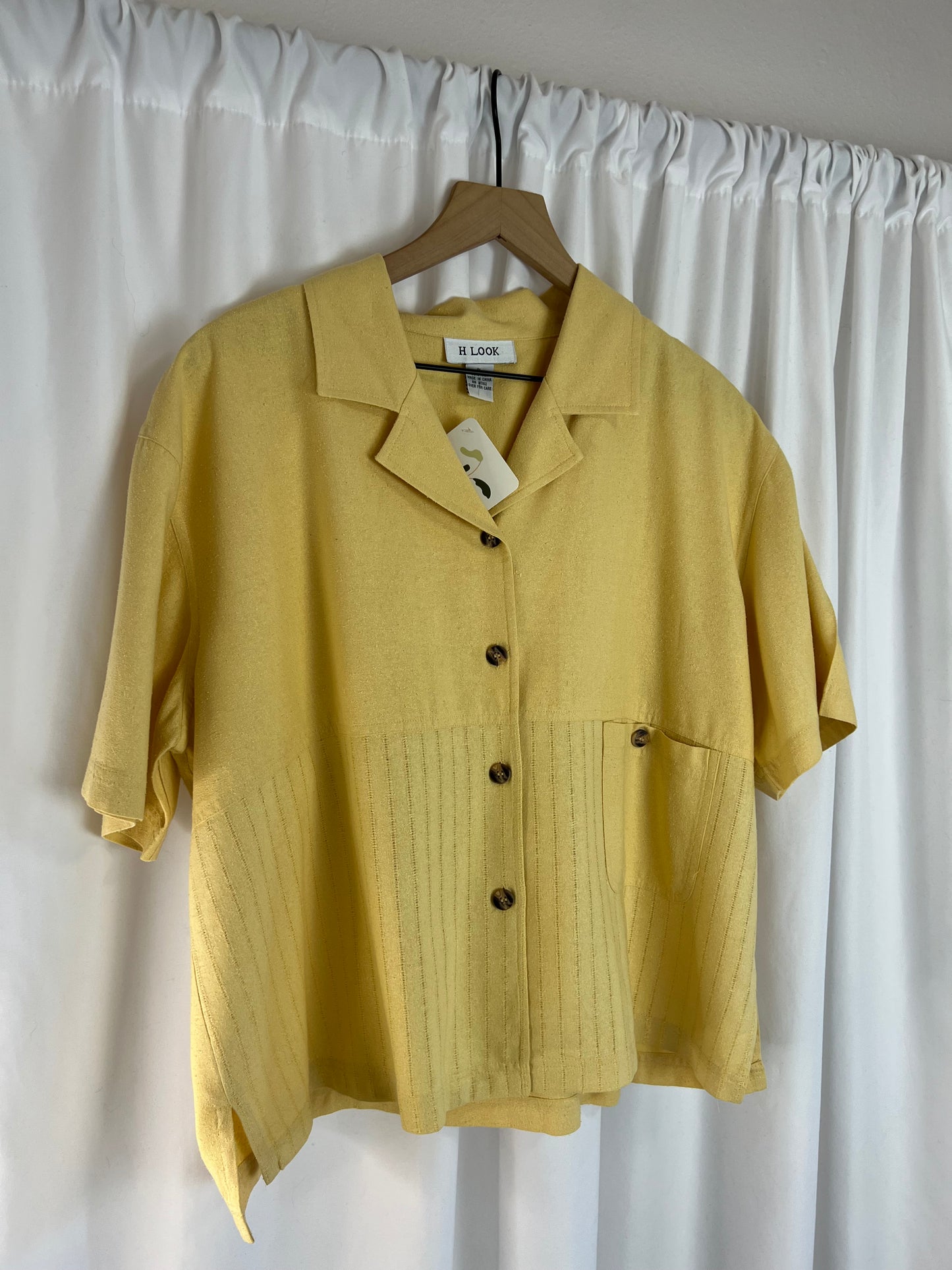 YELLOW RAW SILK BUTTON DOWN TOP