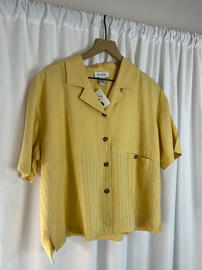 YELLOW RAW SILK BUTTON DOWN TOP