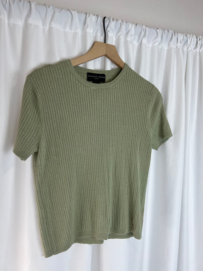 SAGE GREEN RIBBED SILK TOP