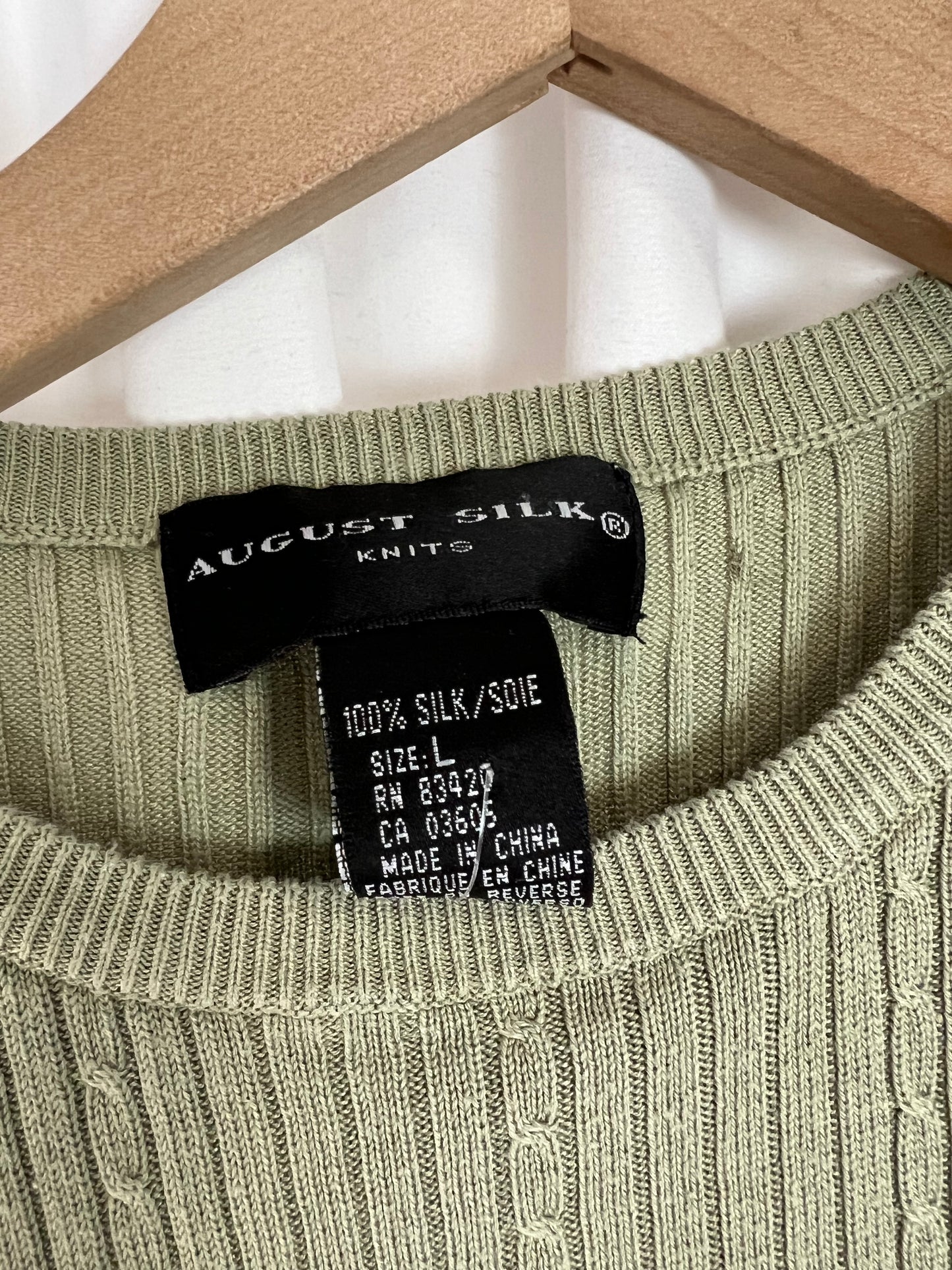 SAGE GREEN RIBBED SILK TOP