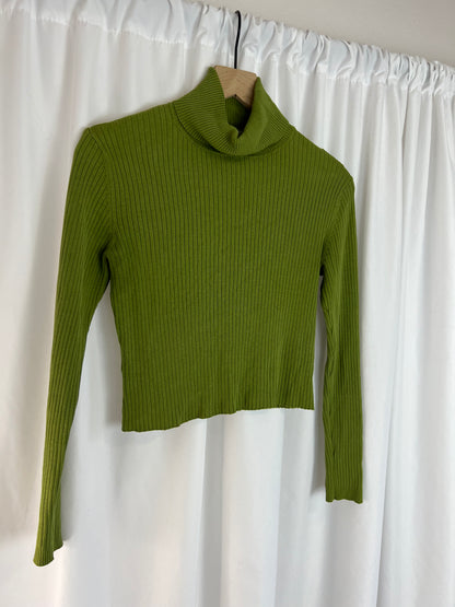 CHARTREUSE RIBBED CROPPED TURTLENECK TOP