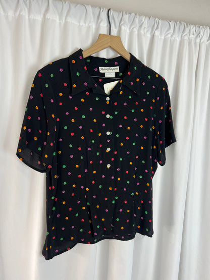 BLACK FLORAL BUTTON DOWN TOP