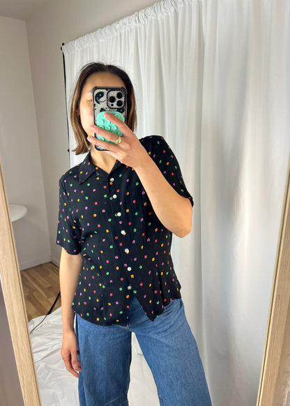 BLACK FLORAL BUTTON DOWN TOP