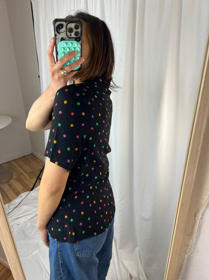 BLACK FLORAL BUTTON DOWN TOP
