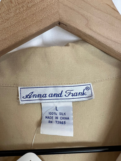 TAN SILK BUTTON DOWN TOP