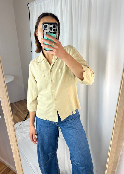 TAN SILK BUTTON DOWN TOP