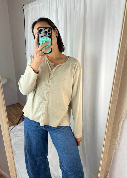 TAN RIBBED SWEATER TOP