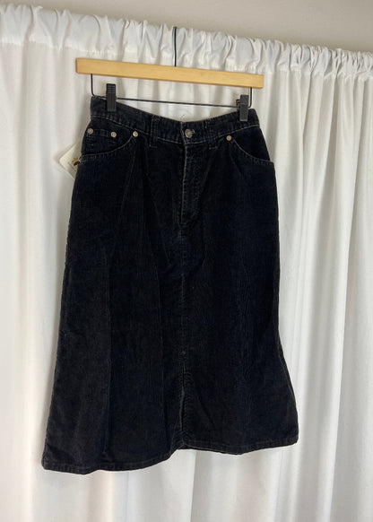 BLACK CORDUROY SKIRT | WAIST 25"