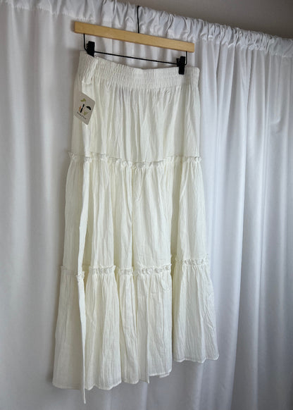 WHITE TIERED MAXI SKIRT | WAIST 24"