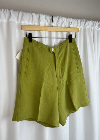 CHARTREUSE SILK SHORTS | WAIST 26"