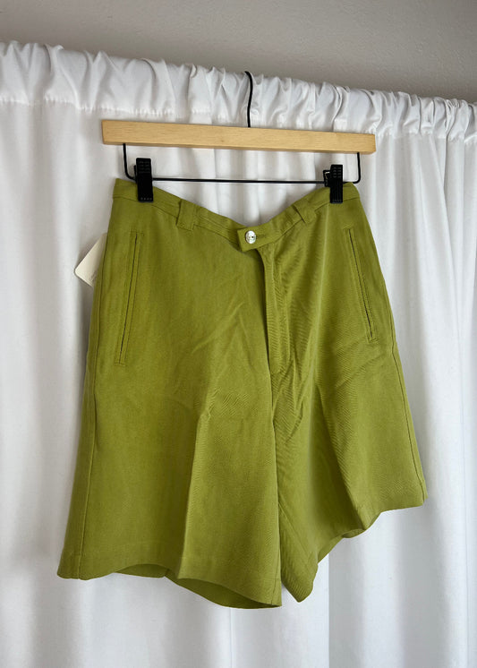 CHARTREUSE SILK SHORTS | WAIST 26"