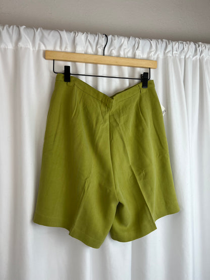CHARTREUSE SILK SHORTS | WAIST 26"