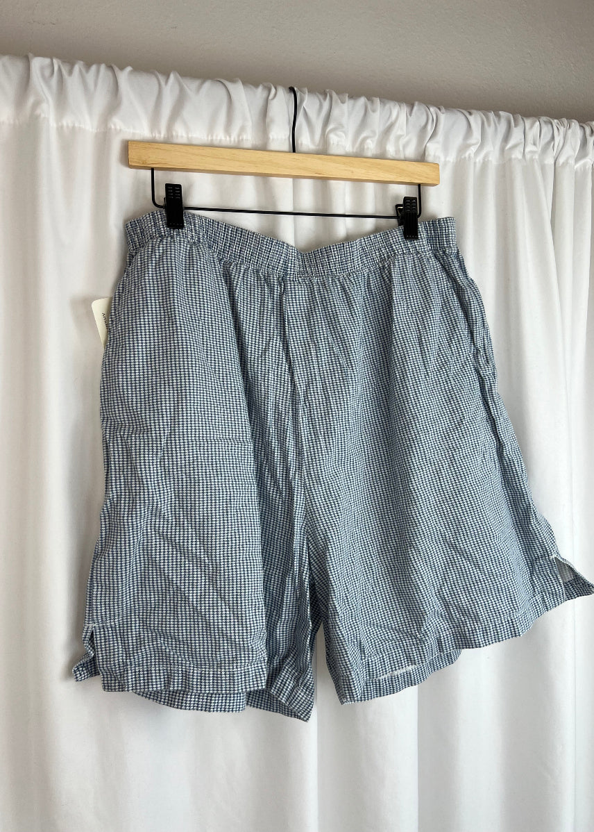 BLUE AND WHITE CHECKERED SHORTS | WAIST 32"