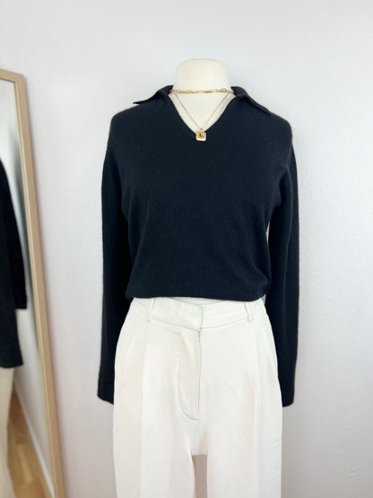 BLACK CASHMERE COLLARED SWEATER