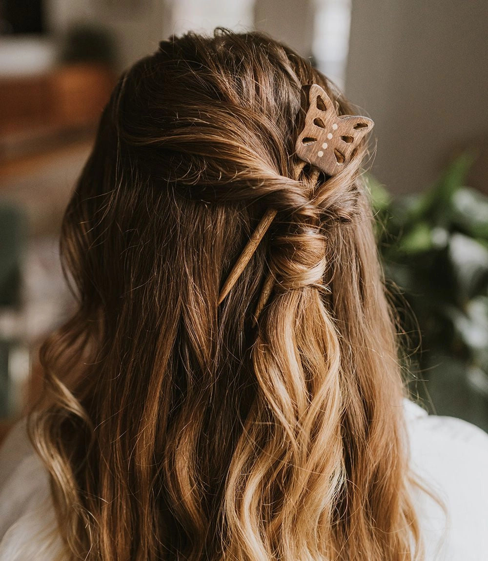 WOODEN BUTTERFLY HAIR PIN