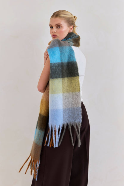 SCARF- BLUE/ORANGE CHECK
