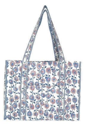 QUILTED BLOCK-PRINT TOTE- DAISY FIELDS