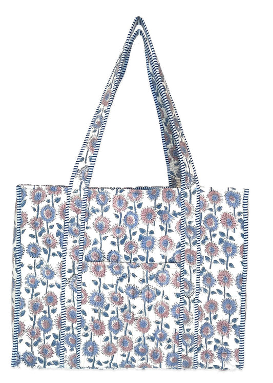 QUILTED BLOCK-PRINT TOTE- DAISY FIELDS