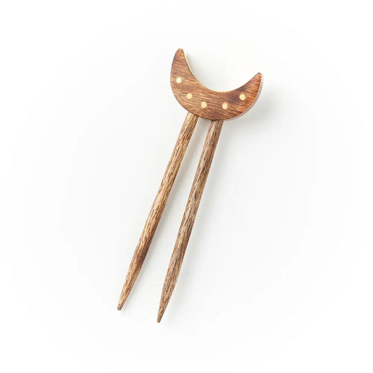 WOODEN CRESCENT MOON HAIR PIN