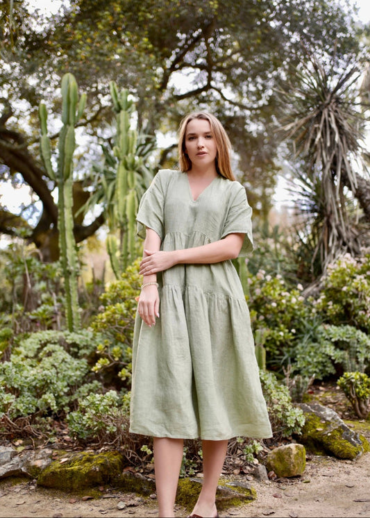 SYDNEY LINEN DRESS - SAGE