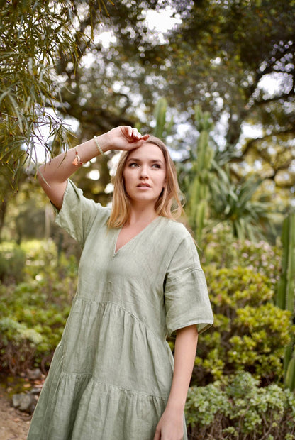 SYDNEY LINEN DRESS - SAGE