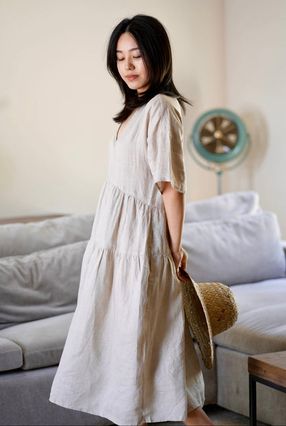 SYDNEY LINEN DRESS - NATURAL