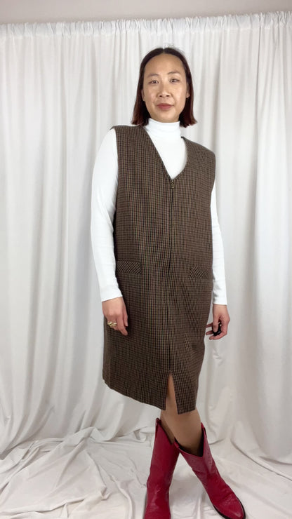 HOUNDSTOOTH PLAID WOOL DRESS