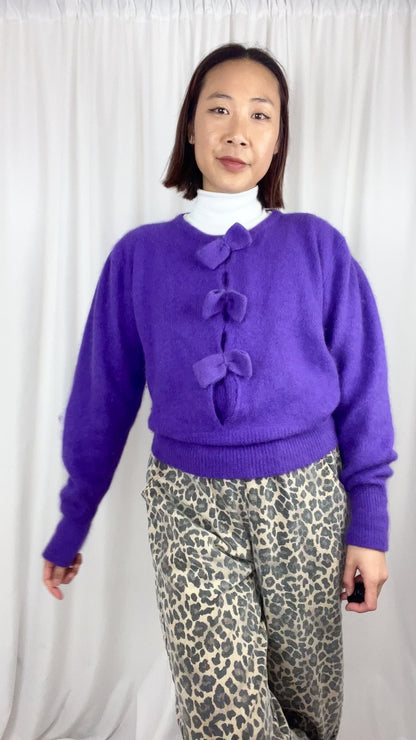 PURPLE ANGORA BOW SWEATER