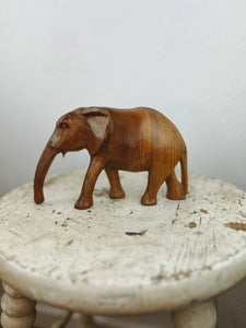 Vintage Hand Carved Wood Elephant Sculpture