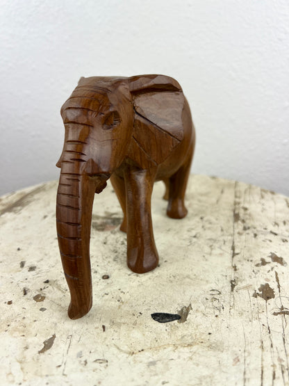 Vintage Hand Carved Wood Elephant Sculpture