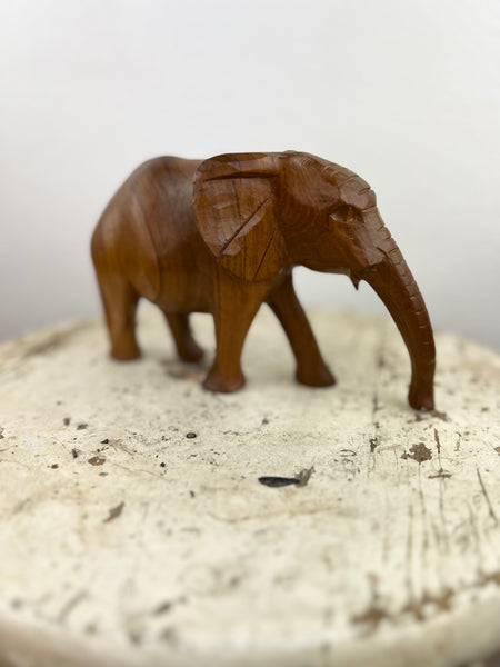 Vintage Hand Carved Wood Elephant Sculpture