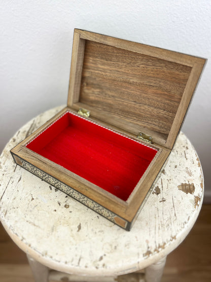 Wooden Jewelry Box with Mother of Pearl Inlay